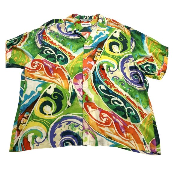 Jams World Vintage Aloha Shirt in Green Swirl Print - Picture 1 of 5